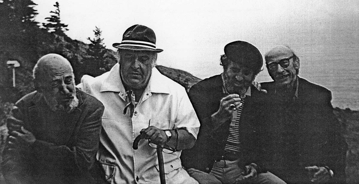 Joe DeMartini, Zero Mostel, Herb Kallem and Mike Loew. Photograph by Bud Kornbluth.