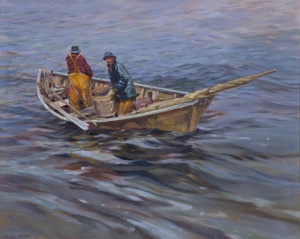Stone, Don, Dorymen. Oil on canvas, 20 x 30 in. Collection of the Cape Ann Museum, Gloucester, MA, Gift of the artist.