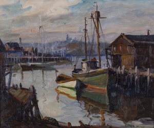 Gruppe, Emile, Gloucester Harbor. Oil on canvas, 20 x 24 in. Rockport Art Association & Museum Permanent Collection.